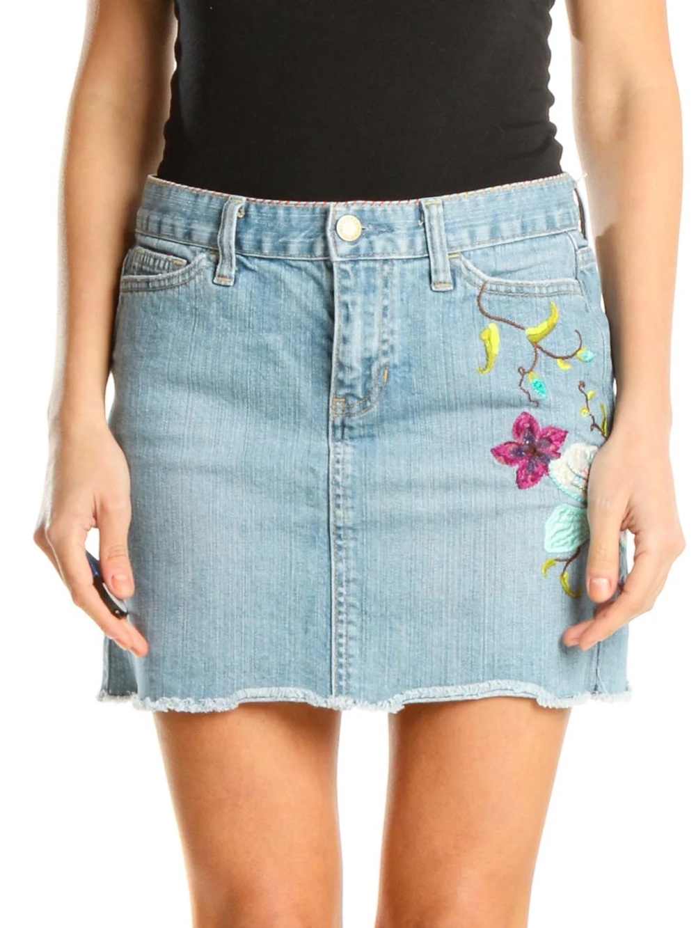 GAP Y2K Embroidery Denim Skirt Floral stitching women’s 6 Stretch Jeans